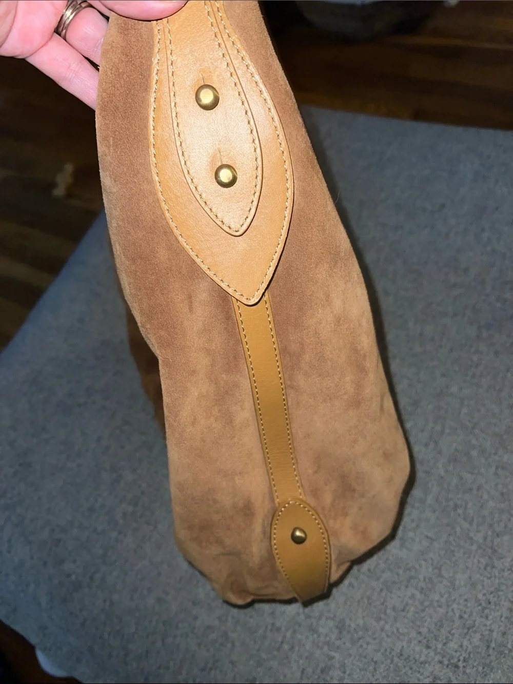 Donald J. Pliner Suede Croc-Embossed Hobo Bag in Brown EUC